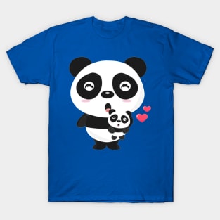 Cute animal for Mother's Day. Pandas mom and baby holding. T-Shirt